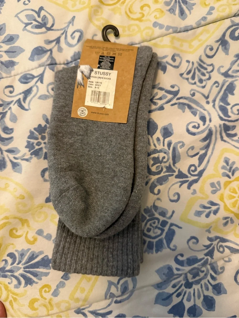 Stussy Gray Ribbed Crew Socks with Embroidered Logo